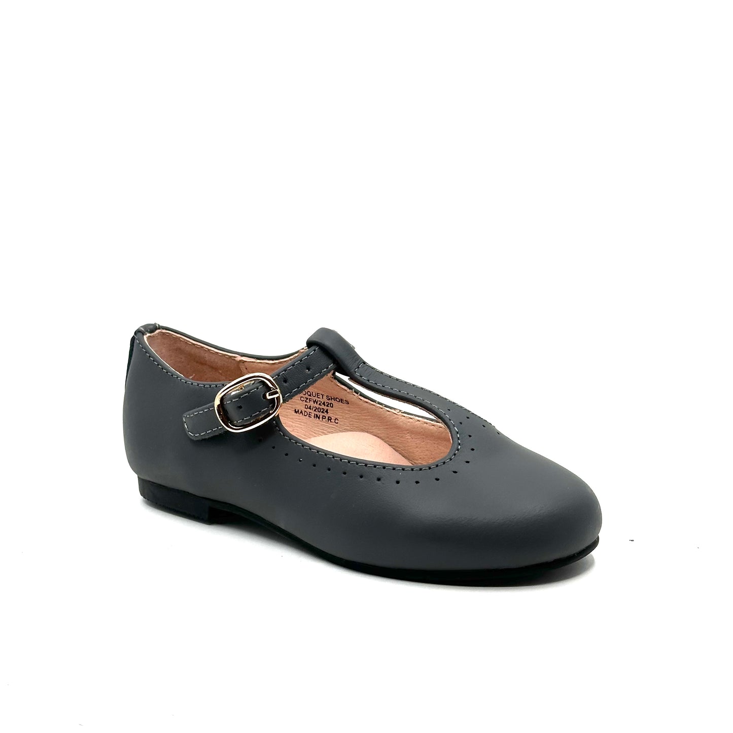 Perroquet Gray Leather T-Strap