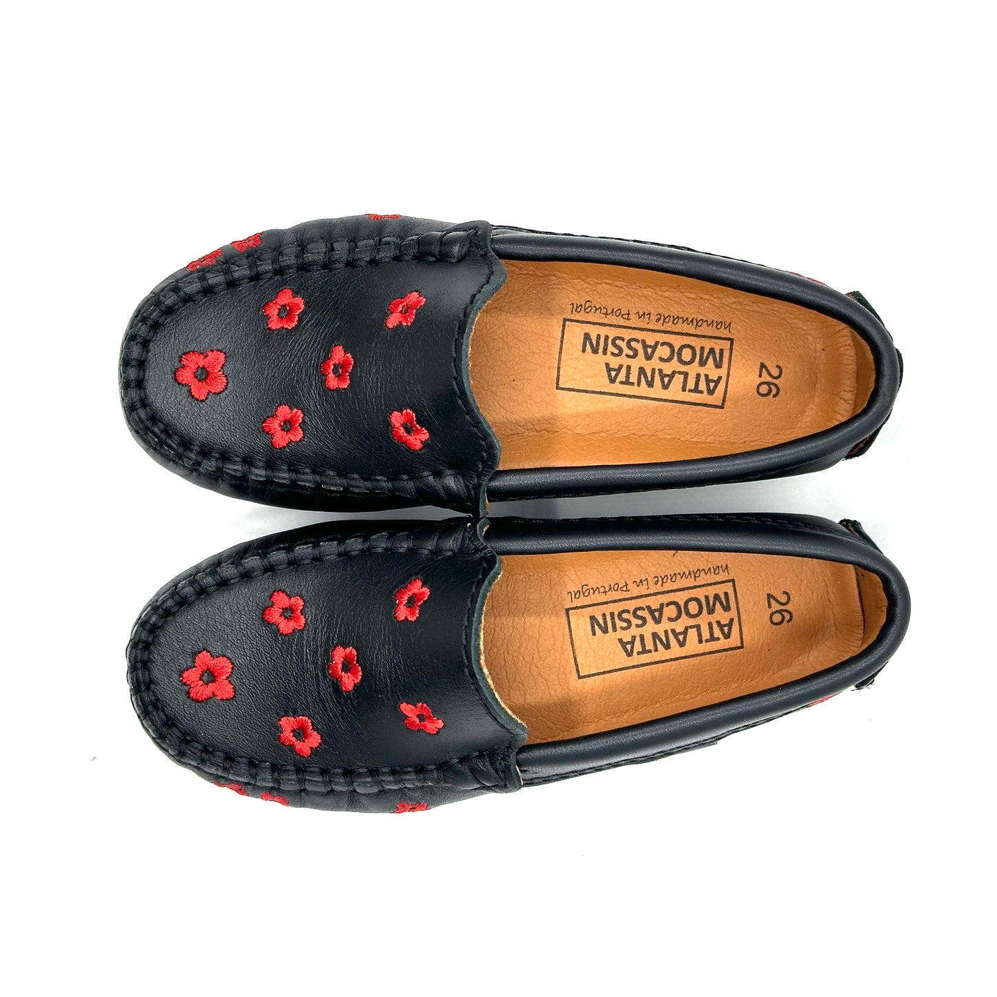 Atlanta Mocassin Black and Red Flower Loafer