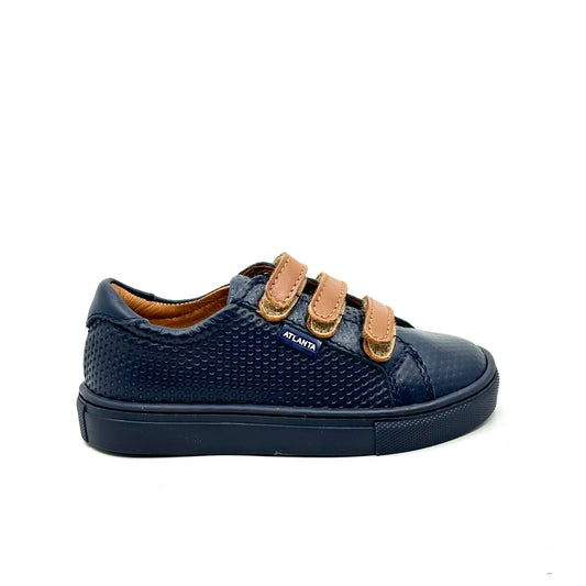 Atlanta Mocassin Navy Brown Triple Velcro Sneaker