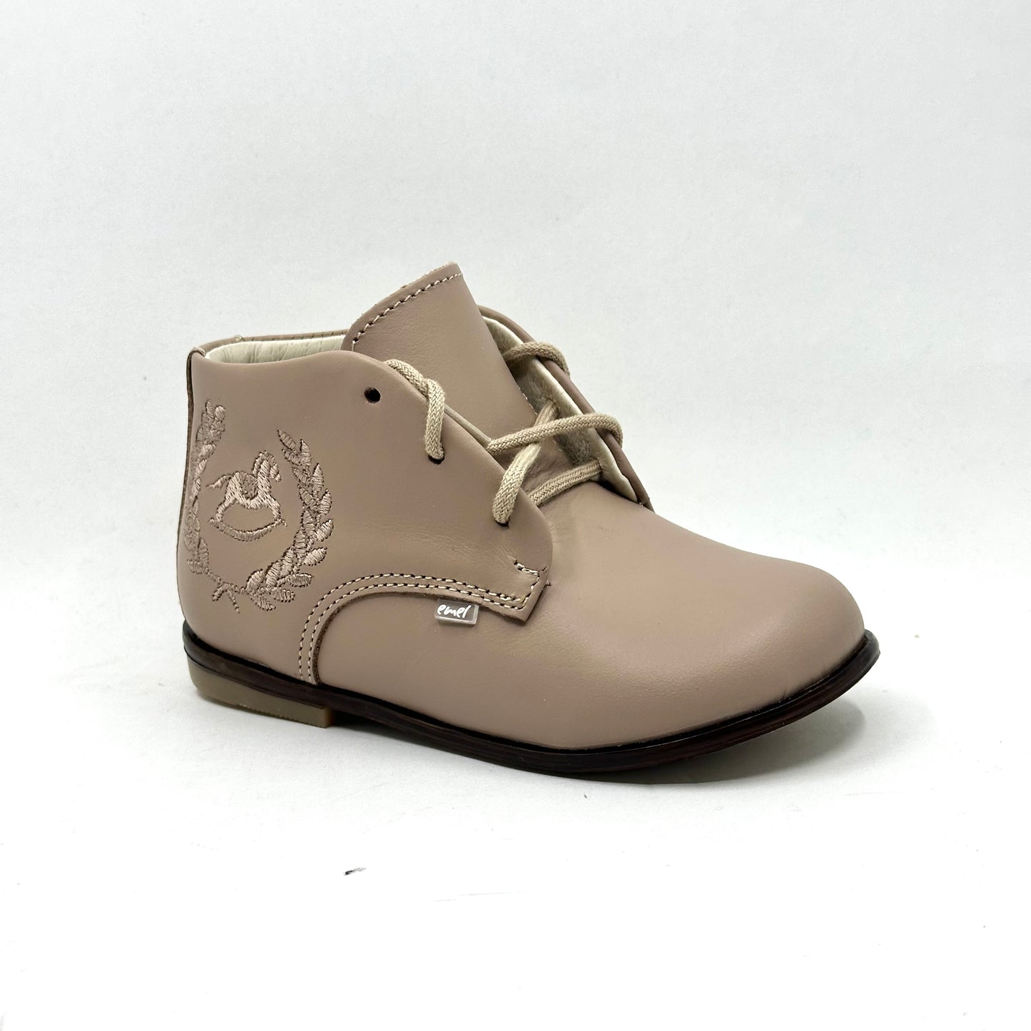 Emel Stone Taupe Embroidered Crest First Walker