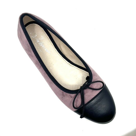Valencia Plum Ballet Flat with Black Leather Cap