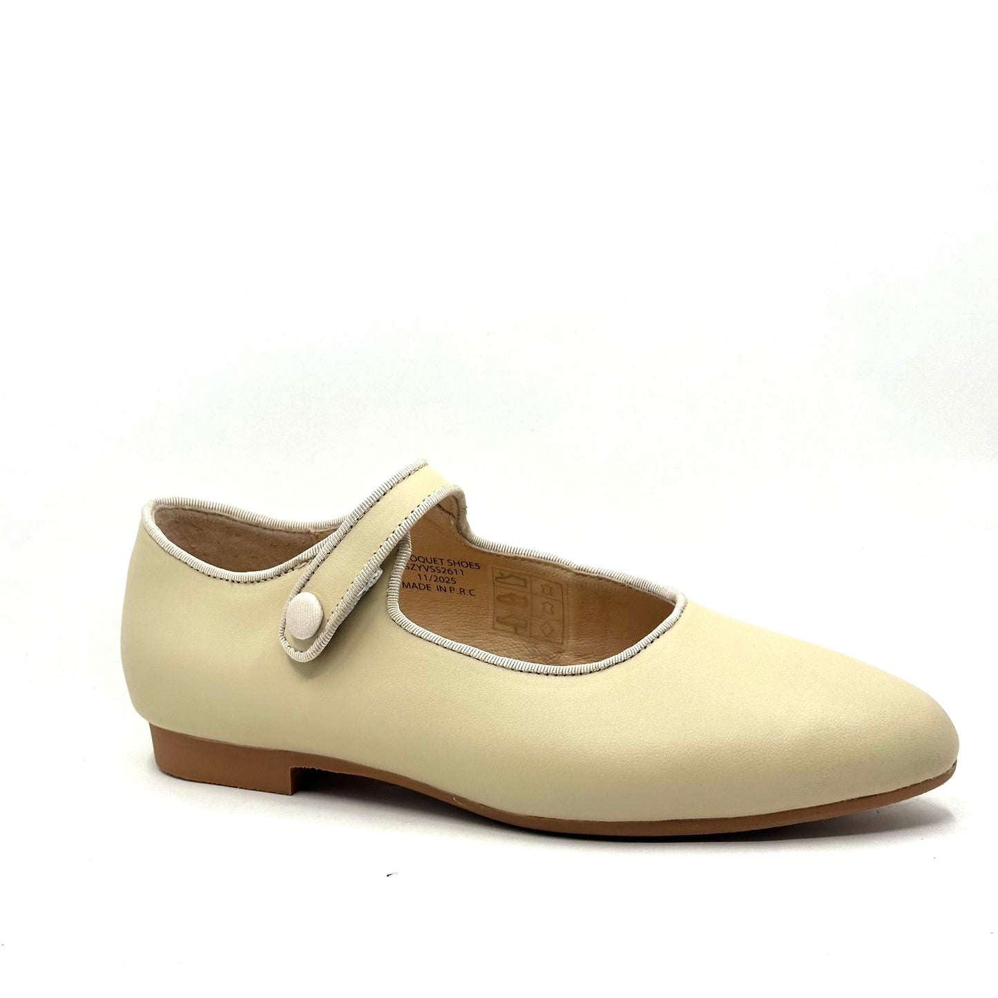 Perroquet Beige Leather Pointy Mary Jane