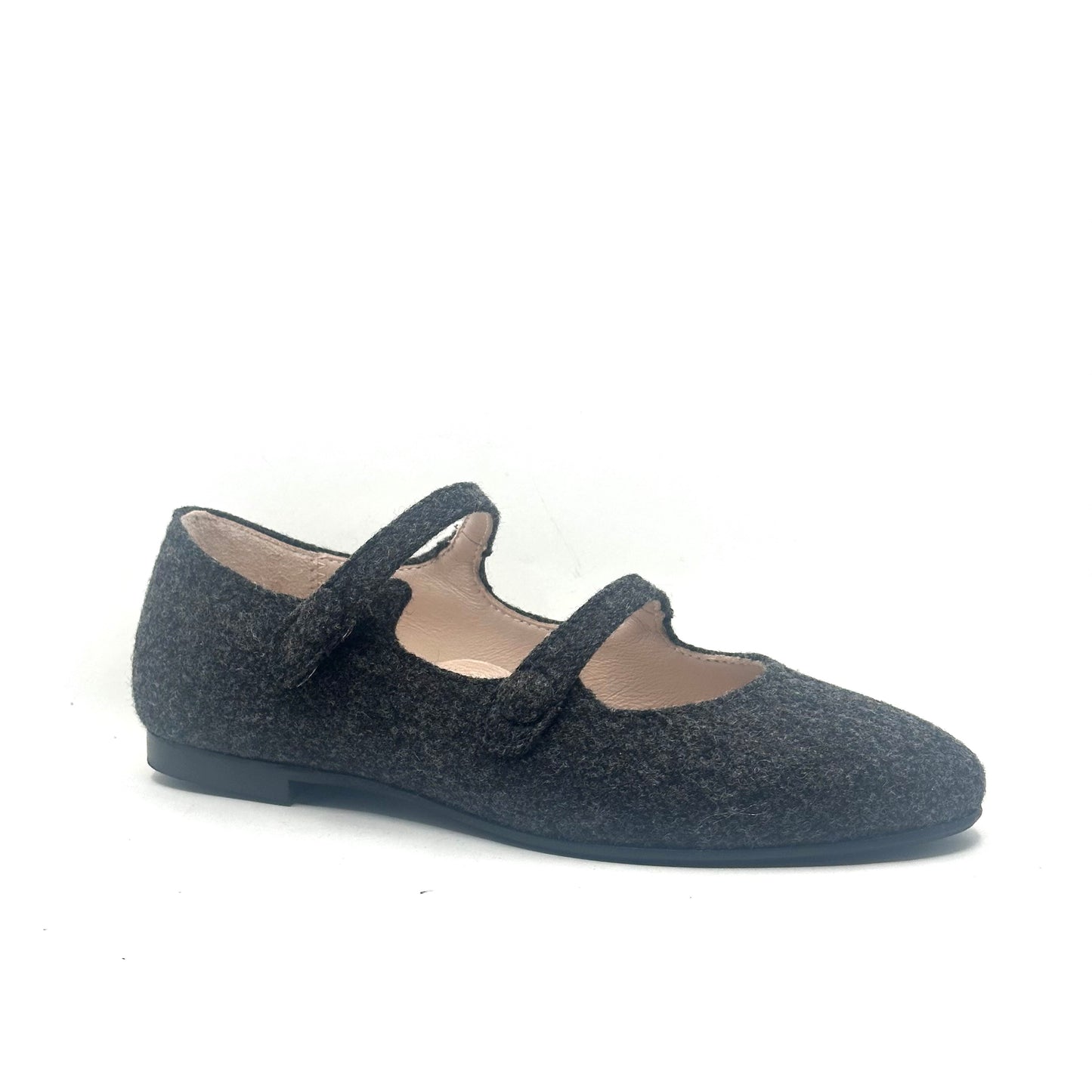 Beberlis Grey Double Buckle Wool Mary Jane