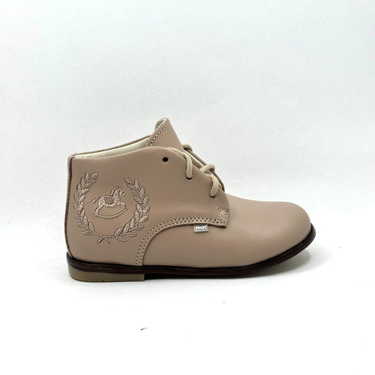Emel Stone Taupe Embroidered Crest First Walker