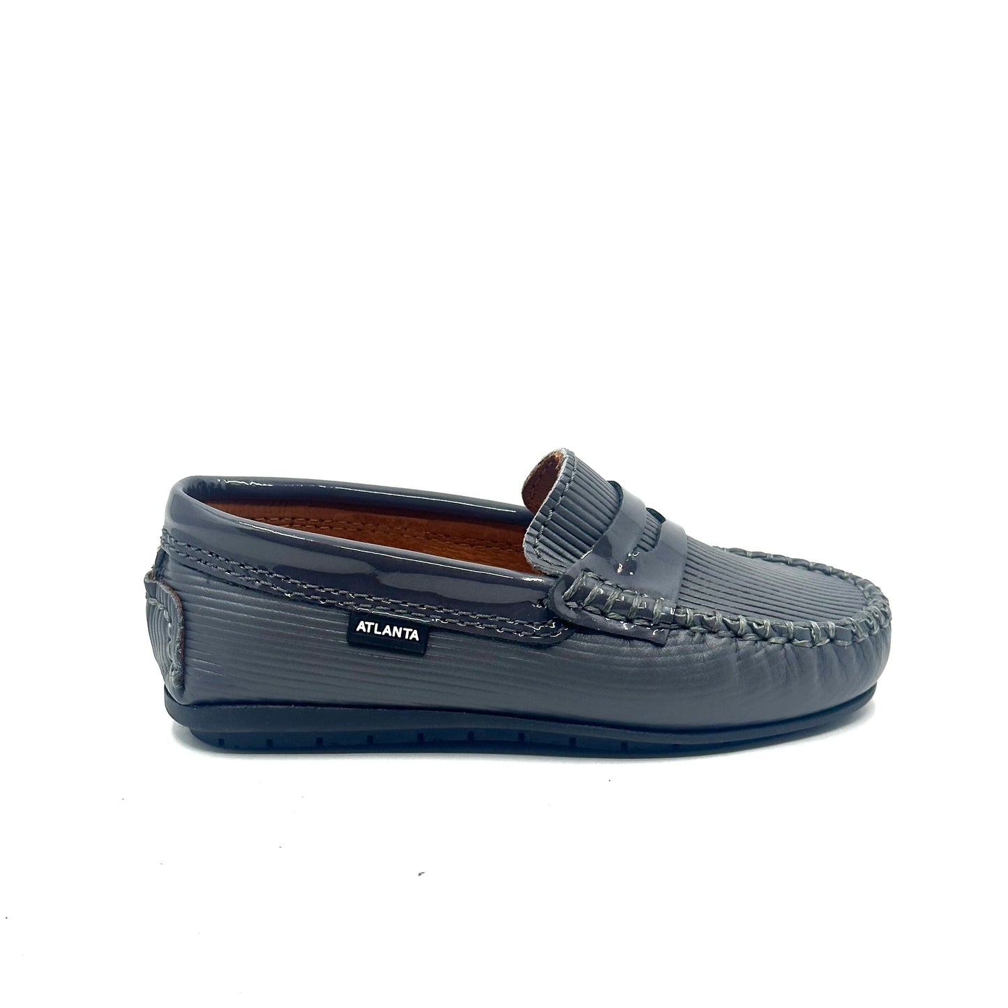 Atlanta Mocassin Grey Smooth and Patent Penny Loafer