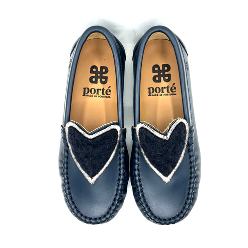 Porte Navy Leather Wool Heart Loafer