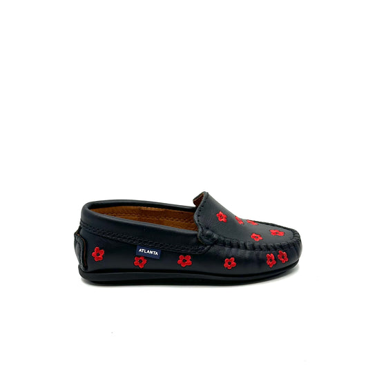 Atlanta Mocassin Black and Red Flower Loafer