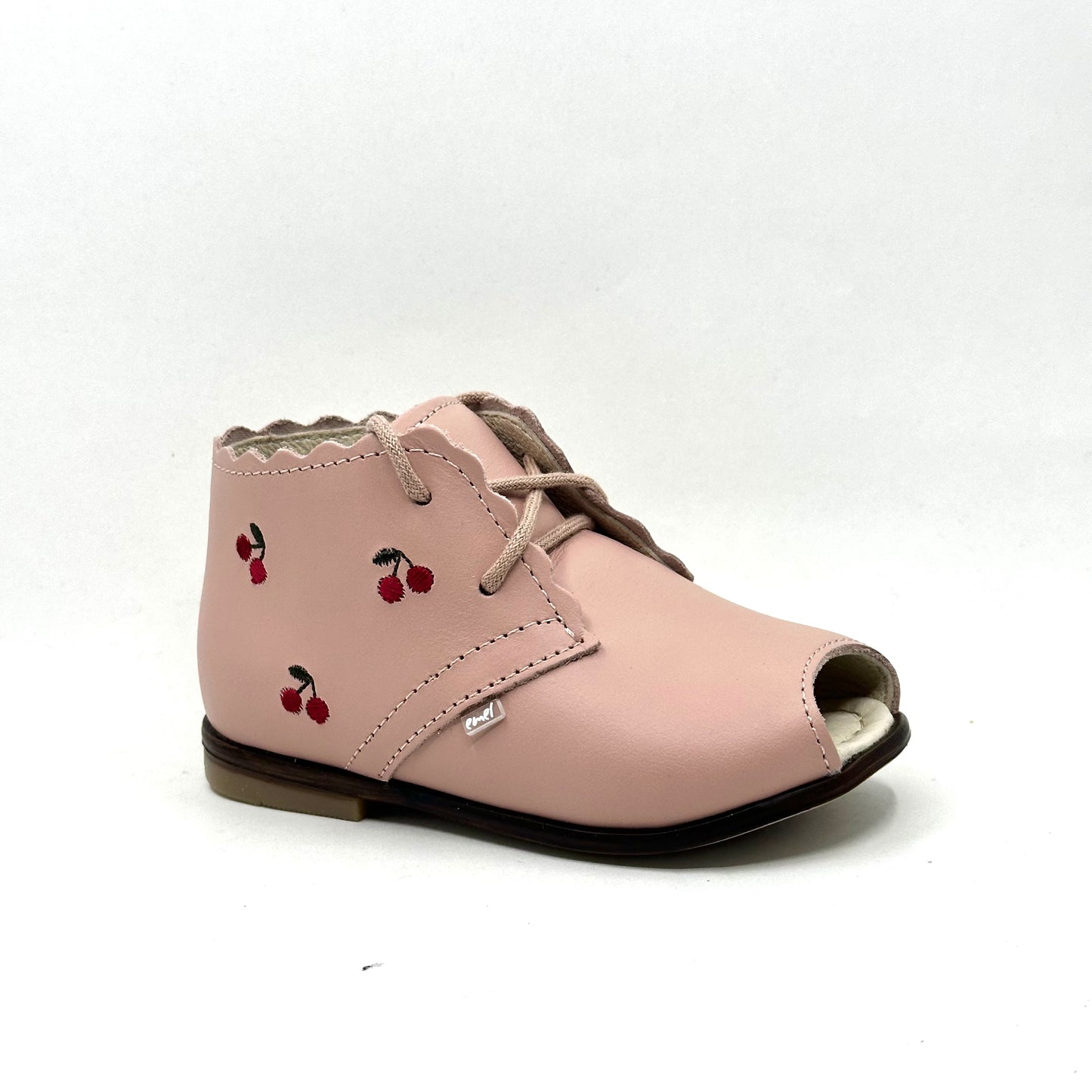 Emel Pink Embroidered Cherries Open Toe Baby Walker