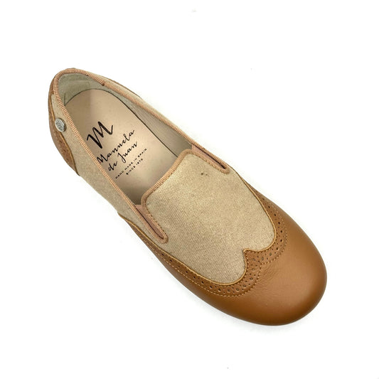 Manuela De Juan Camel and Linen Wingtip Smoking Shoe