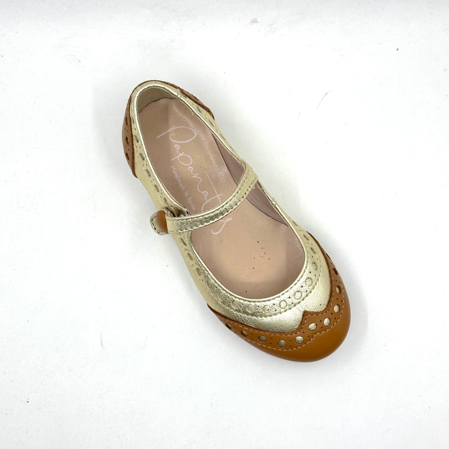 Papanatas Metallic and Brown Wingtip Mary Jane