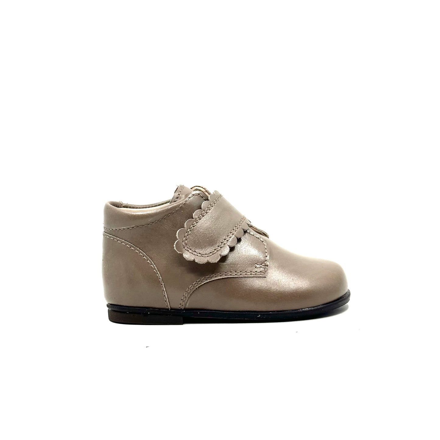 Beberlis Light Pink Taupe Scalloped Velcro Baby Bootie