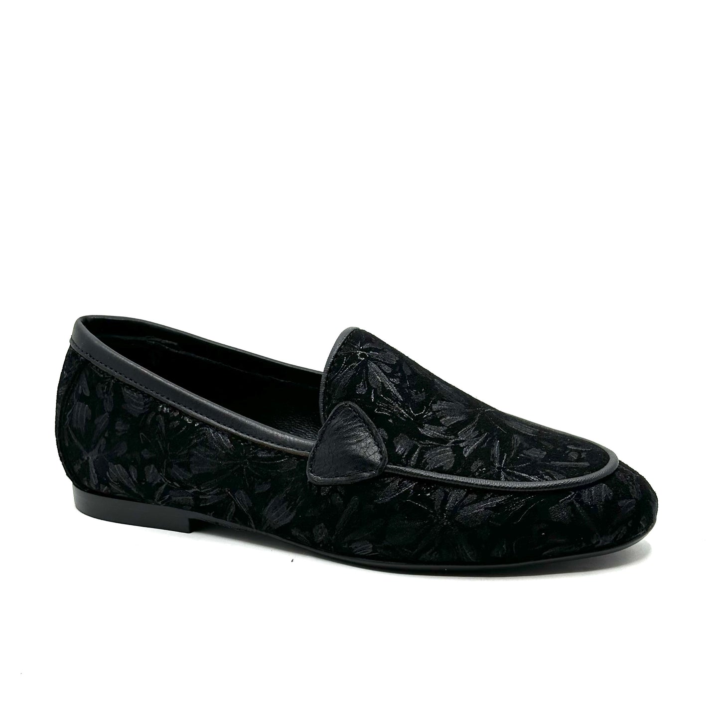 Blublonc Black Leather Piping Leather Loafer