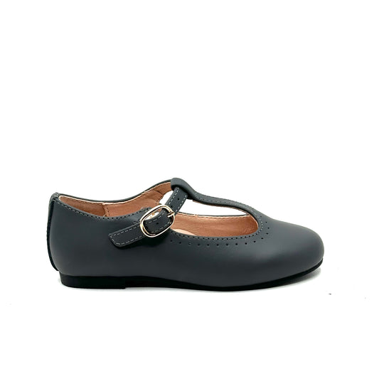 Perroquet Gray Leather T-Strap