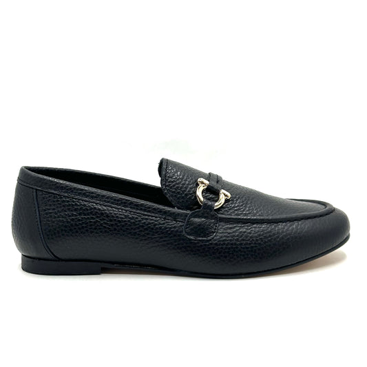 Blublonc Black Leather Little Grainy Buckle Dress Shoe