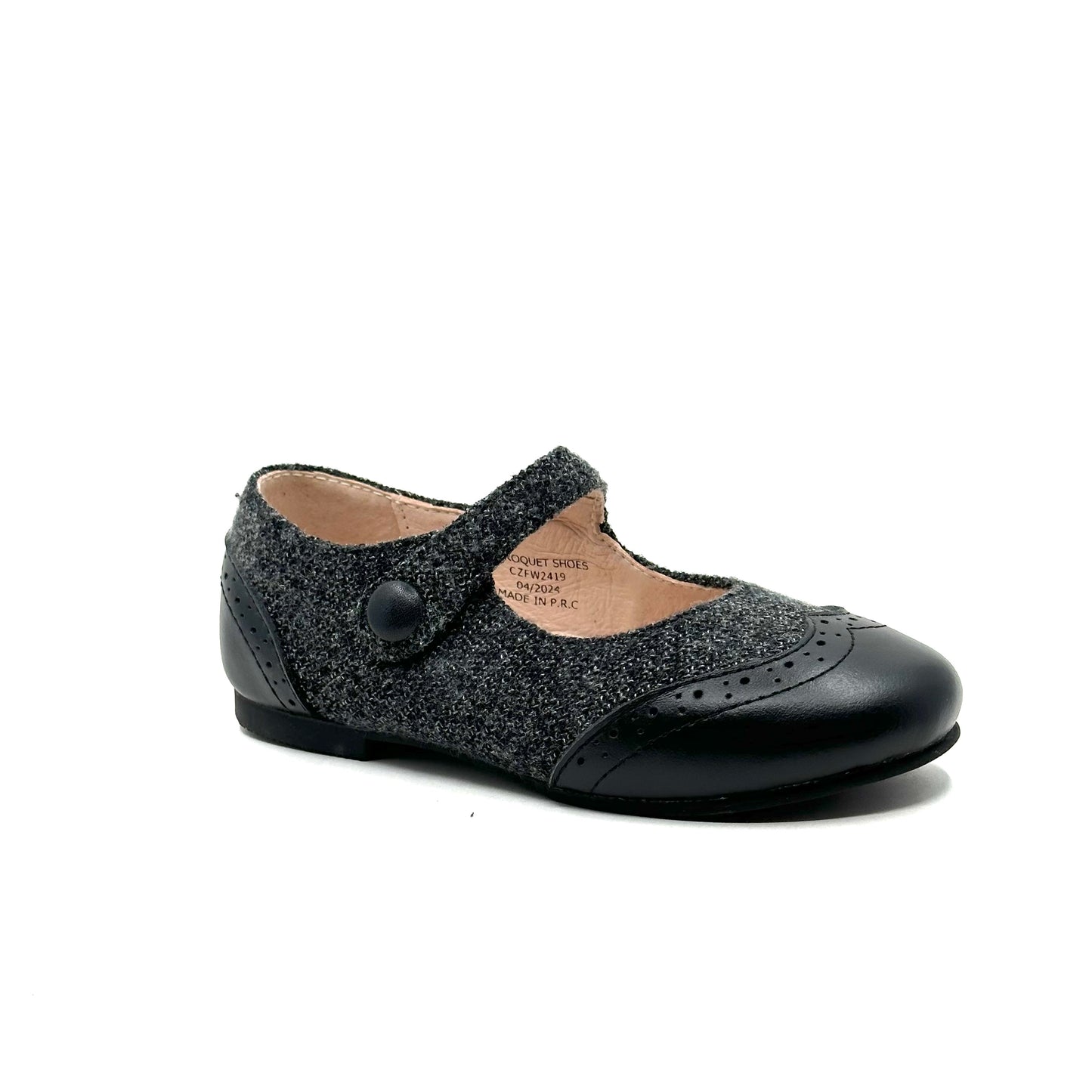 Perroquet Gray Tweed with Black Leather Mary Jane