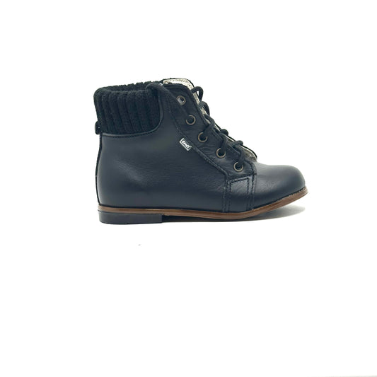 Emel Black Leather Laced Back Sweater Baby Bootie