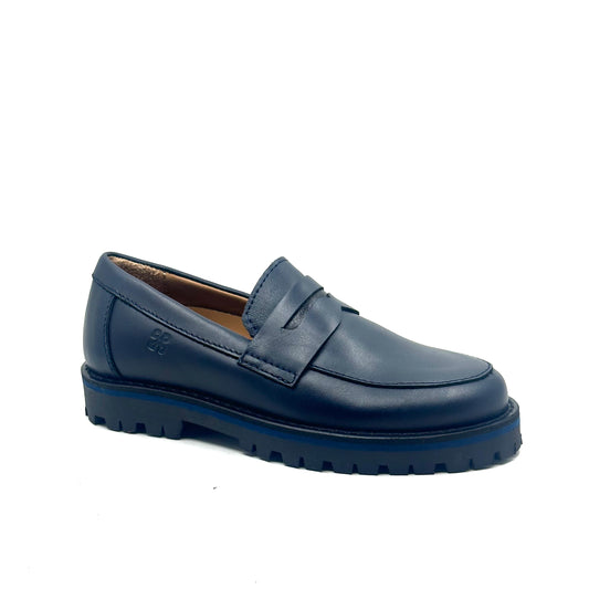 Porte Navy Leather Chunky Loafer