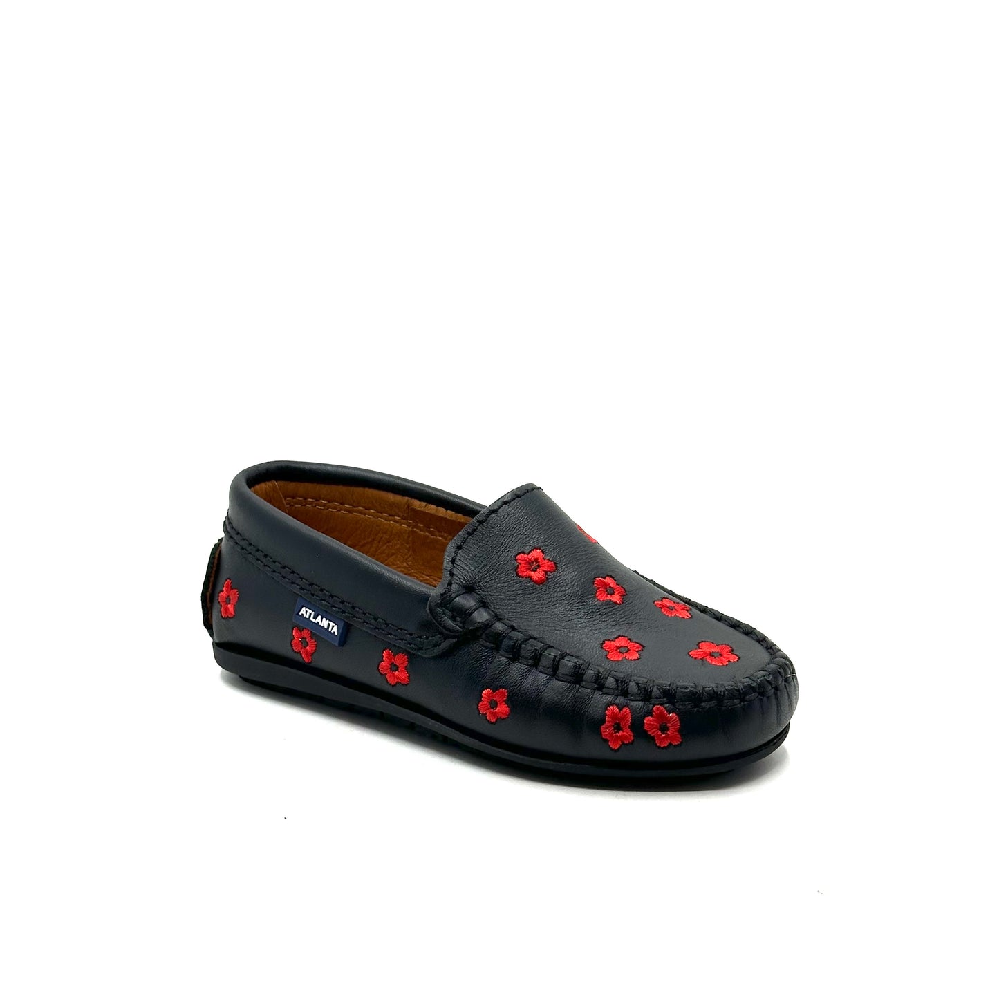 Atlanta Mocassin Black and Red Flower Loafer