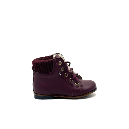 Emel Burgundy Leather Laced Burgundy Sweater Baby Bootie