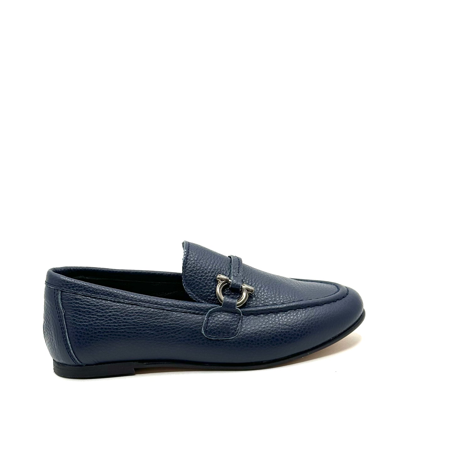 Blublonc Navy Leather Buckle Dress Shoe