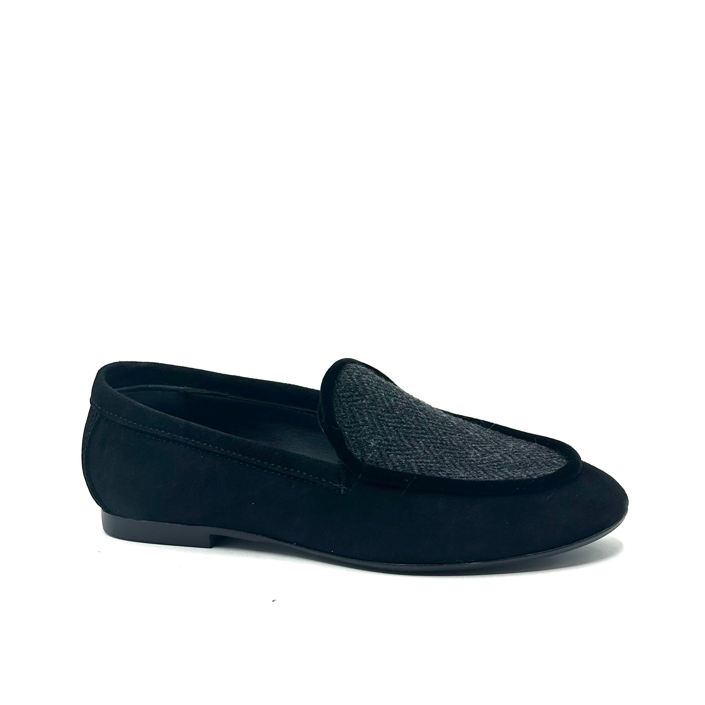 Blublonc Black/Grey Piping Suede Loafer