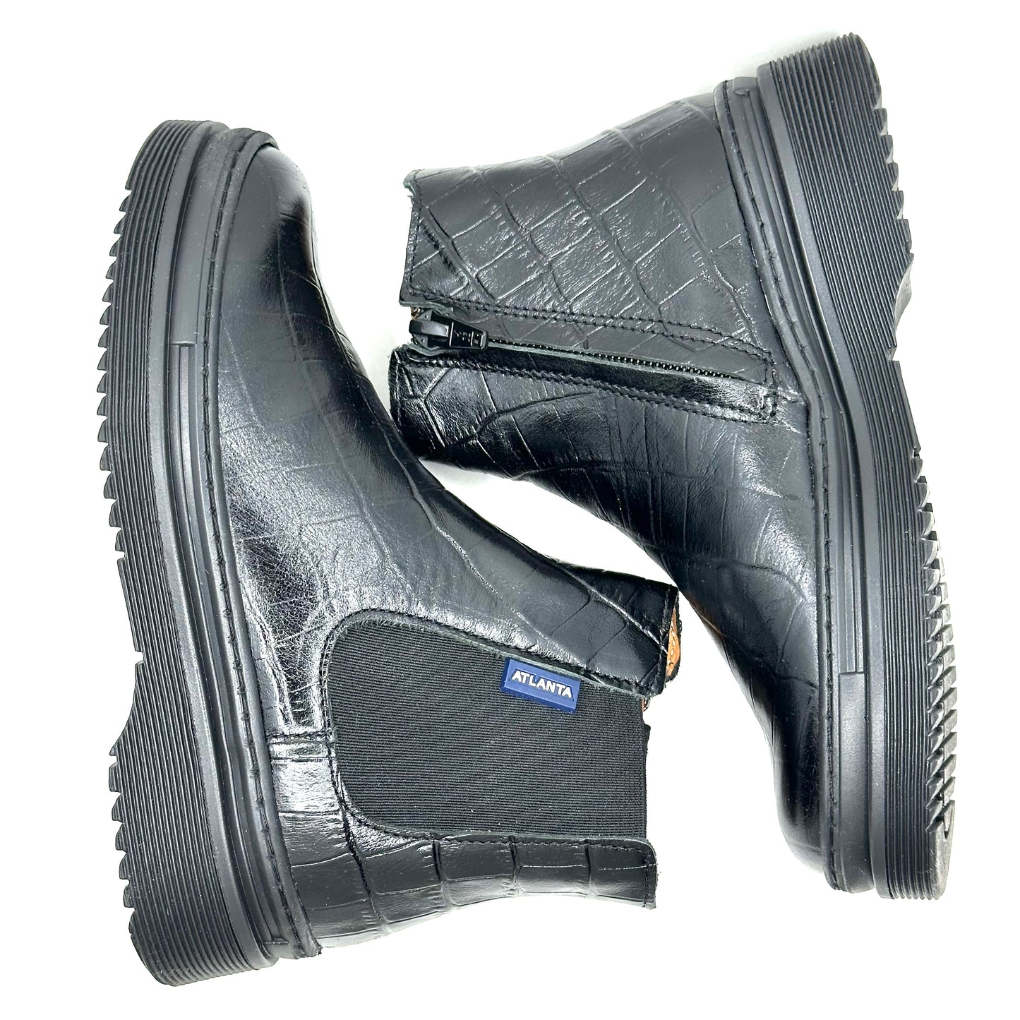 Atlanta Mocassin Black Crocodile Chunky Boot