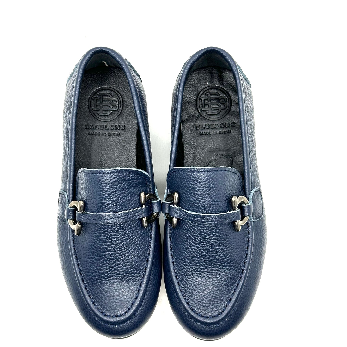 Blublonc Navy Leather Buckle Dress Shoe