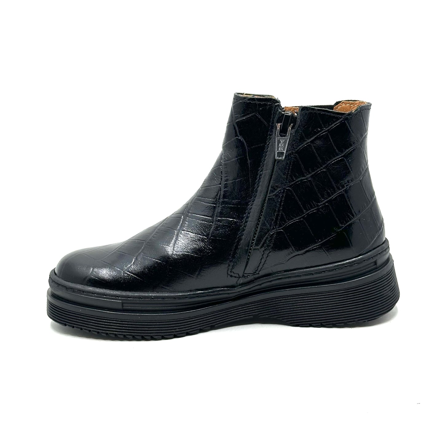 Atlanta Mocassin Black Crocodile Chunky Boot