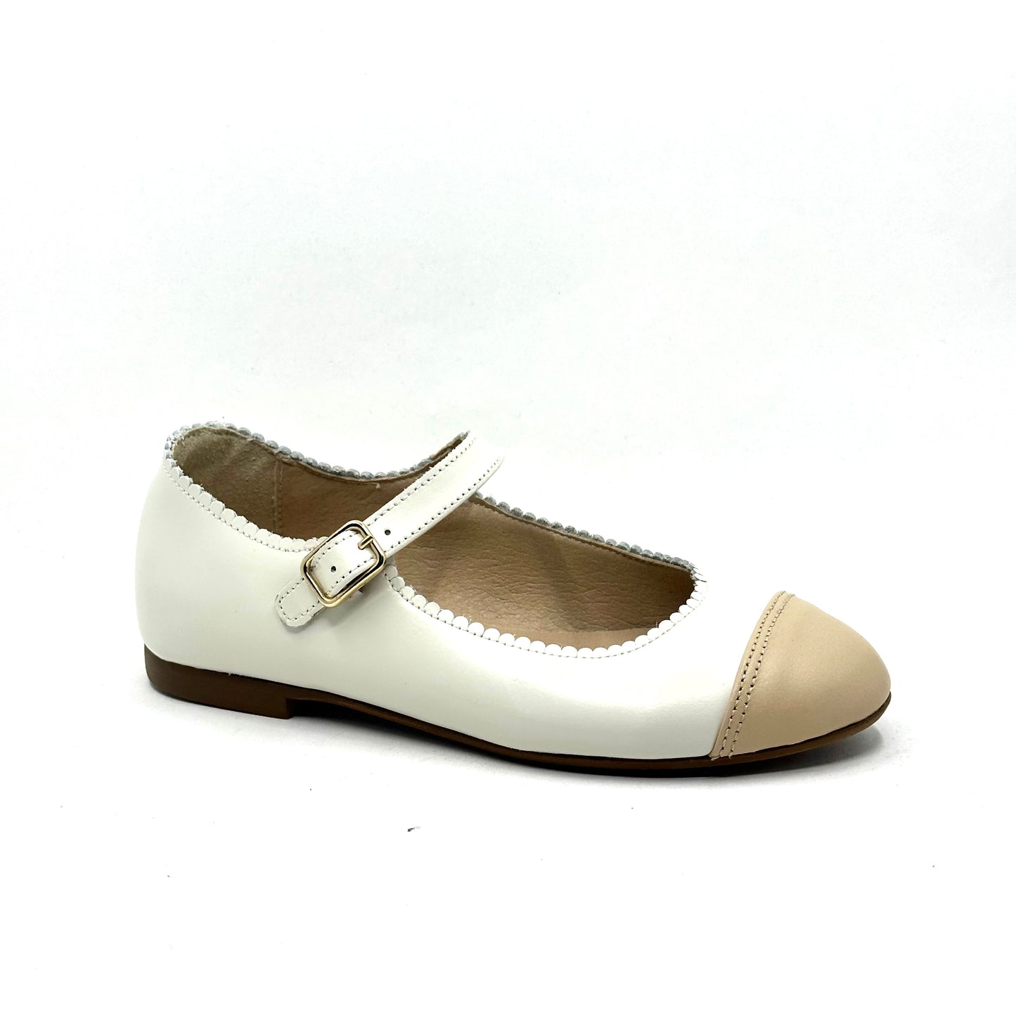 Blublonc Cream and Beige Cap Toe Mary Jane