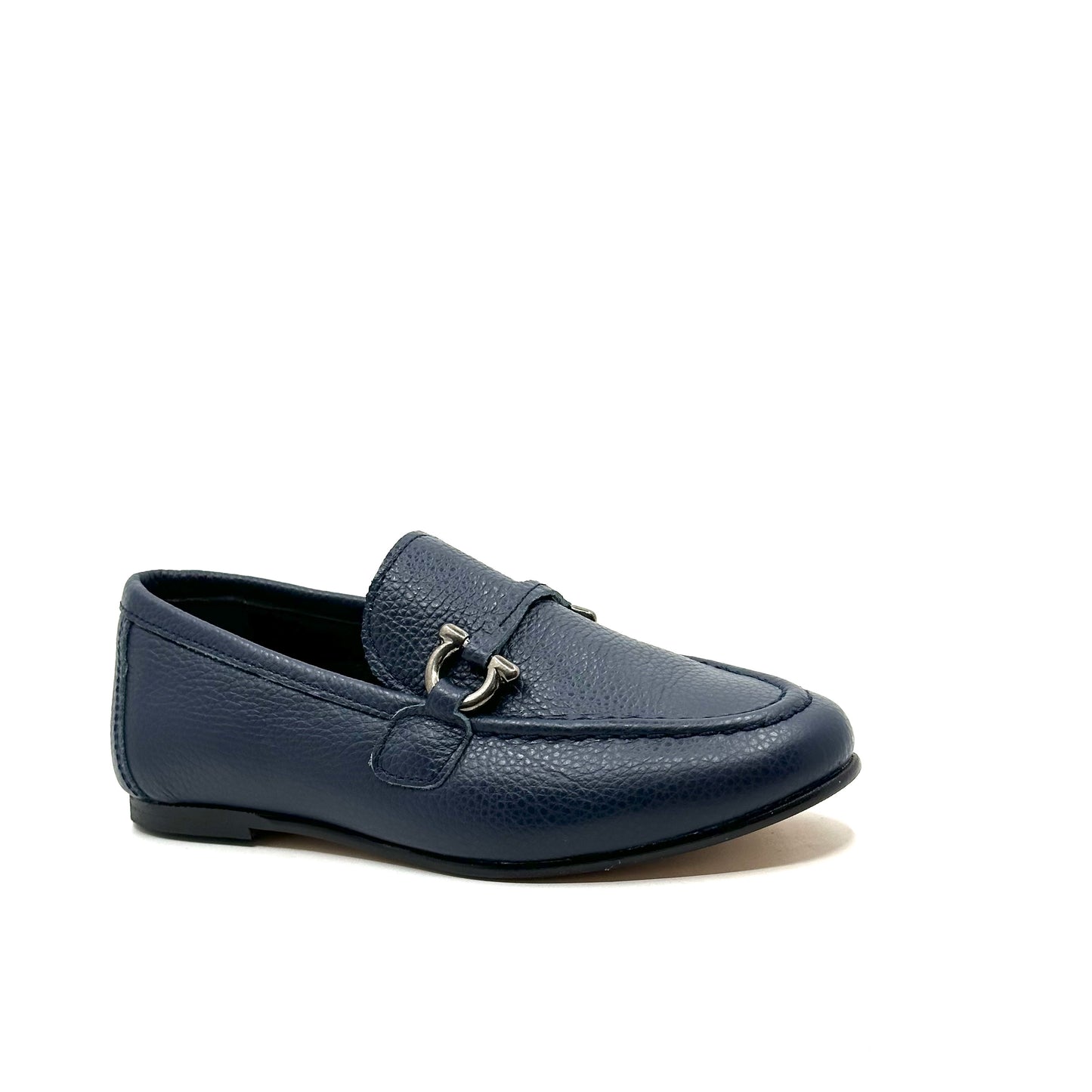 Blublonc Navy Leather Buckle Dress Shoe