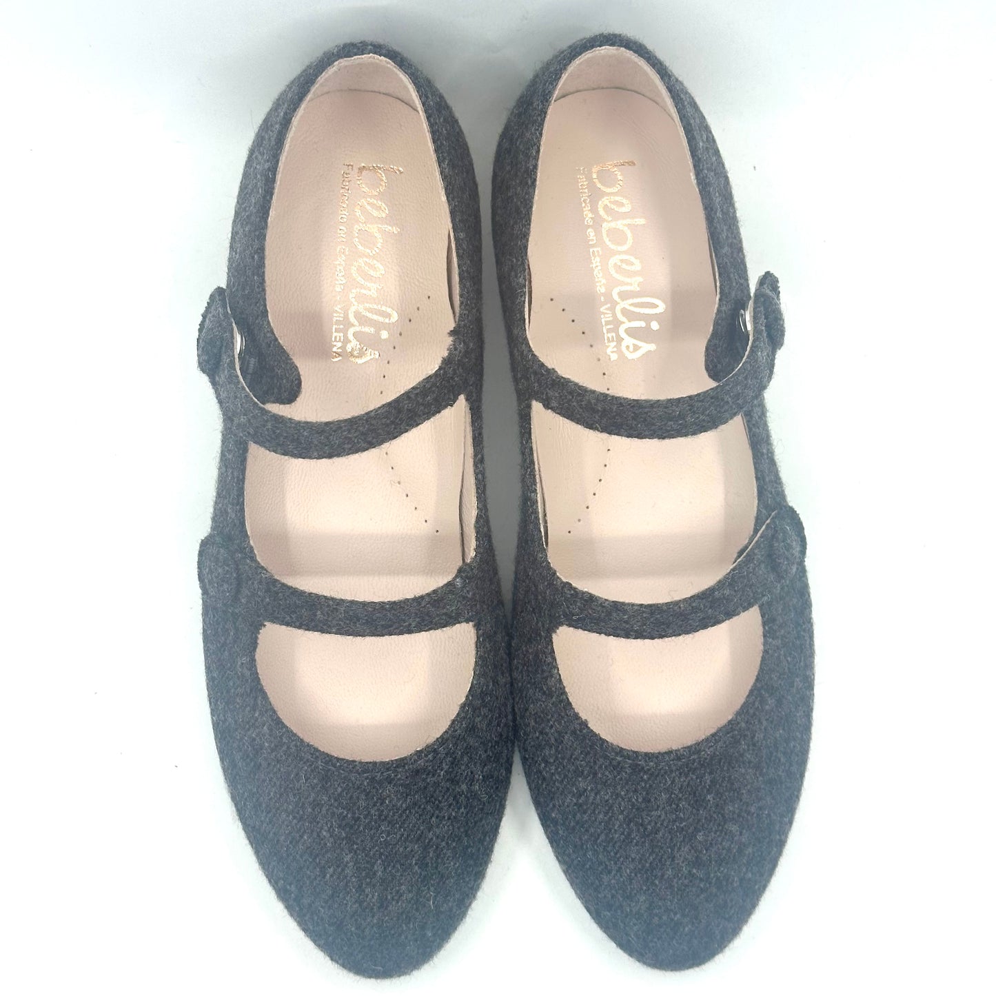 Beberlis Grey Double Buckle Wool Mary Jane