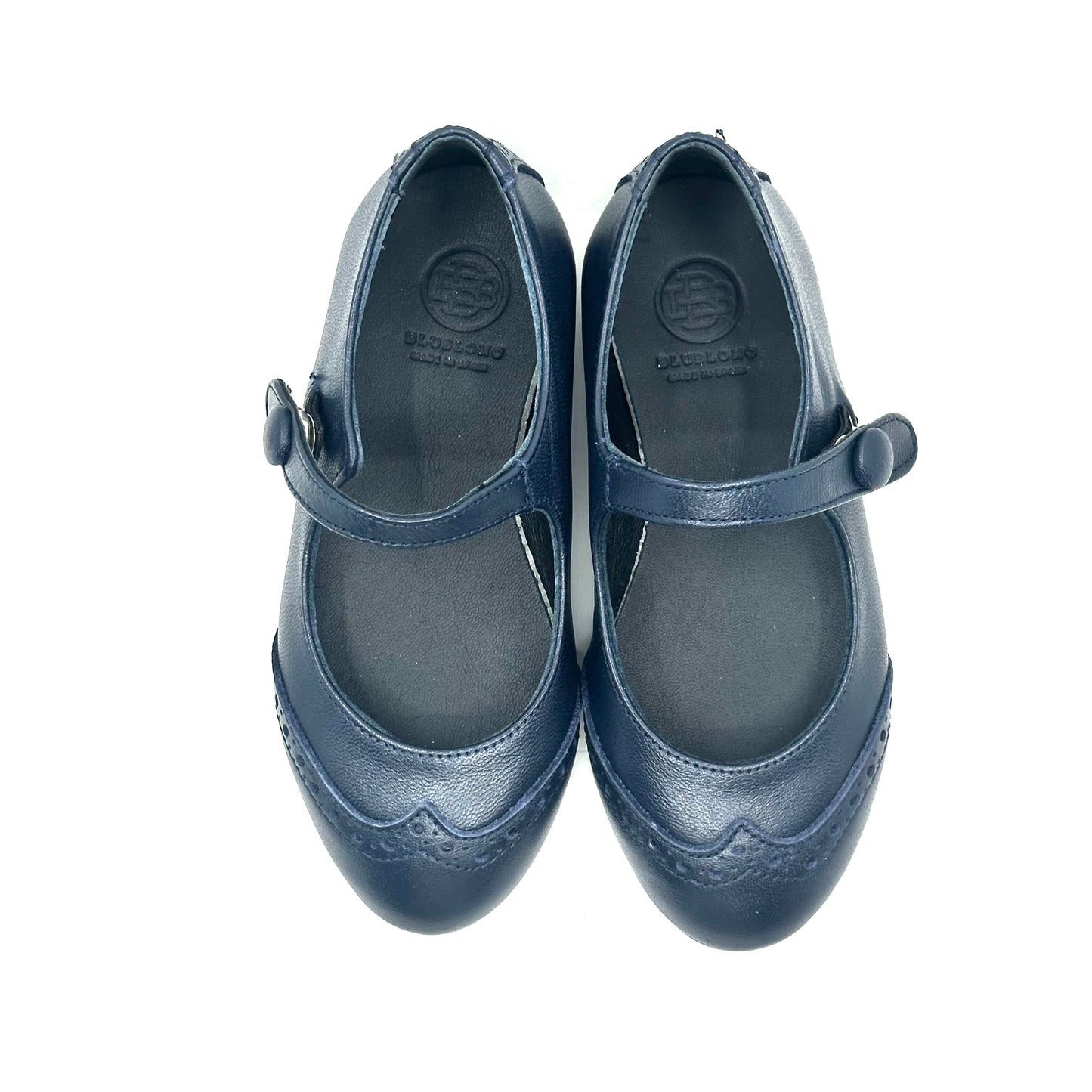 Blublonc Navy Leather Wingtip Mary Jane