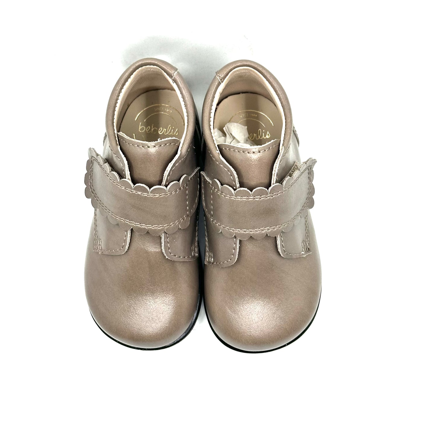 Beberlis Light Pink Taupe Scalloped Velcro Baby Bootie
