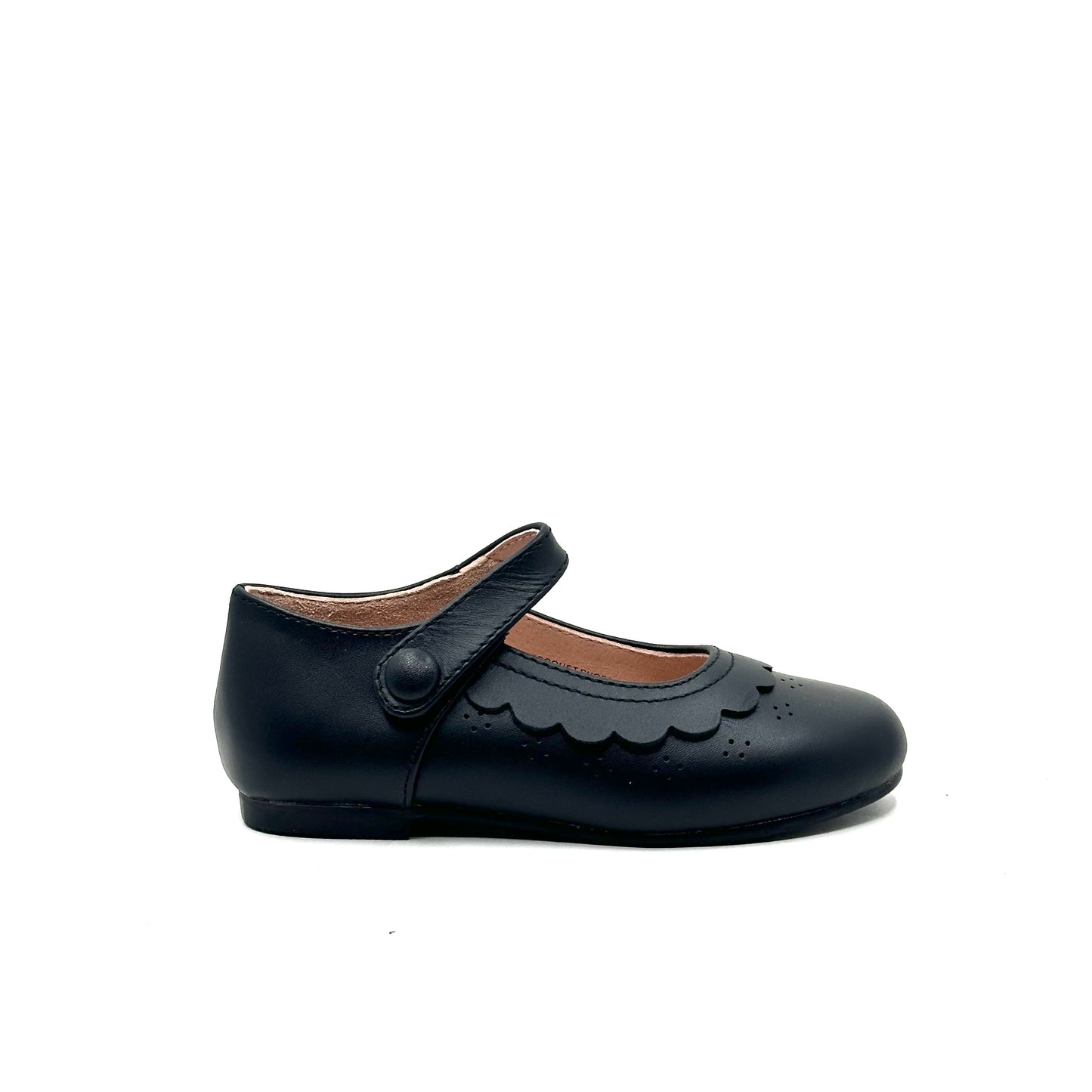 Perroquet Black Leather Scallop Toe Mary Jane