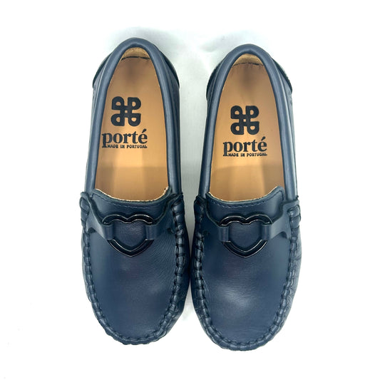 Porte Navy Leather with Black Heart Loafer