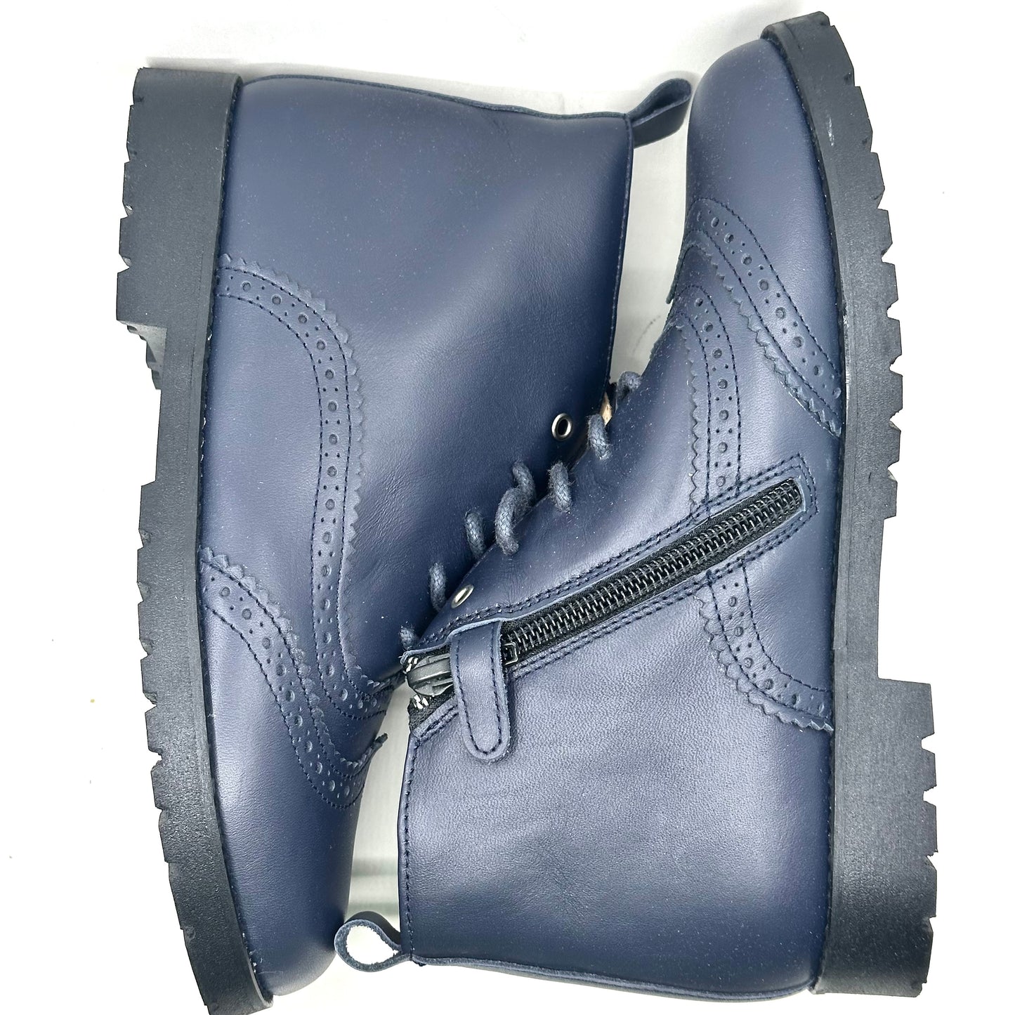 Jolee Navy Leather Zip-up Boot