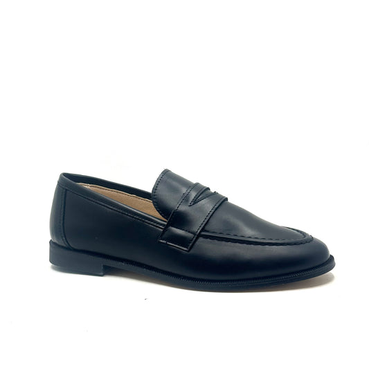 Blublonc Black Leather Penny Dress Shoe (Wider Sole)