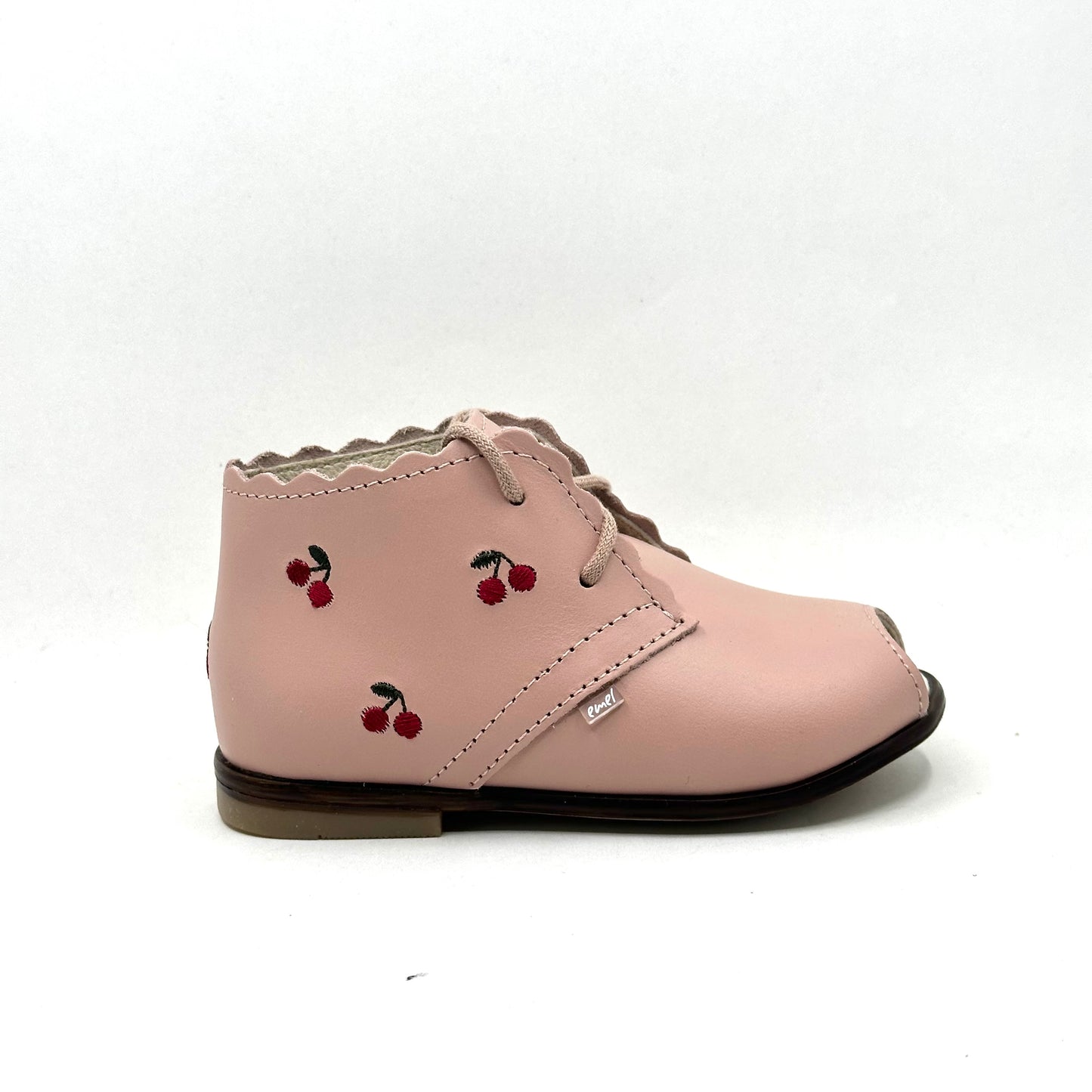 Emel Pink Embroidered Cherries Open Toe Baby Walker