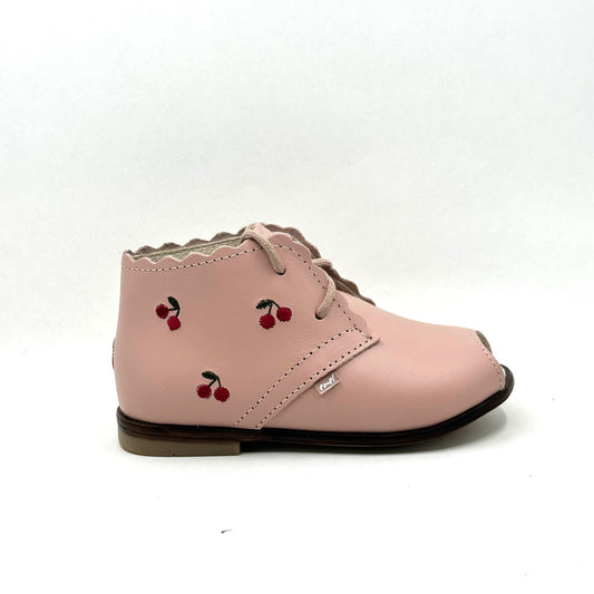 Emel Pink Embroidered Cherries Open Toe Baby Walker