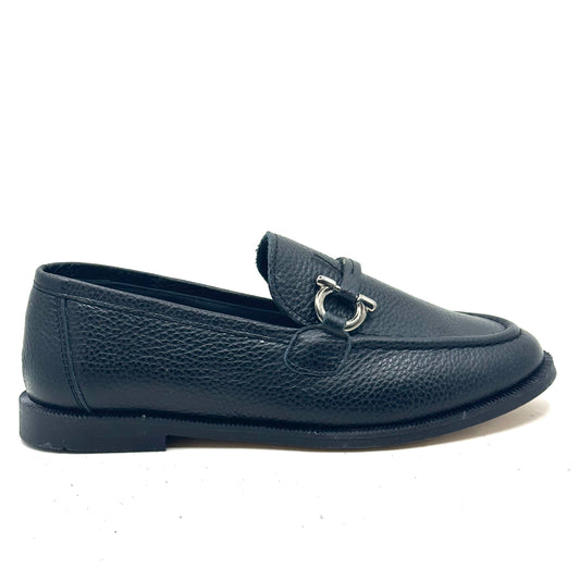 Blublonc Black Leather Buckle Dress Shoe