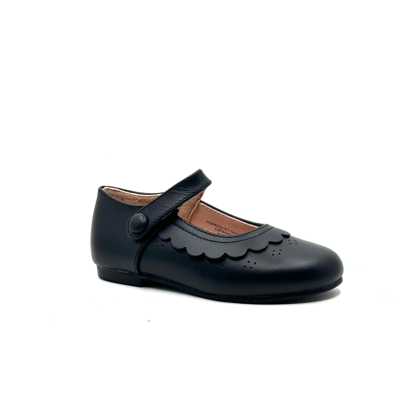 Perroquet Black Leather Scallop Toe Mary Jane