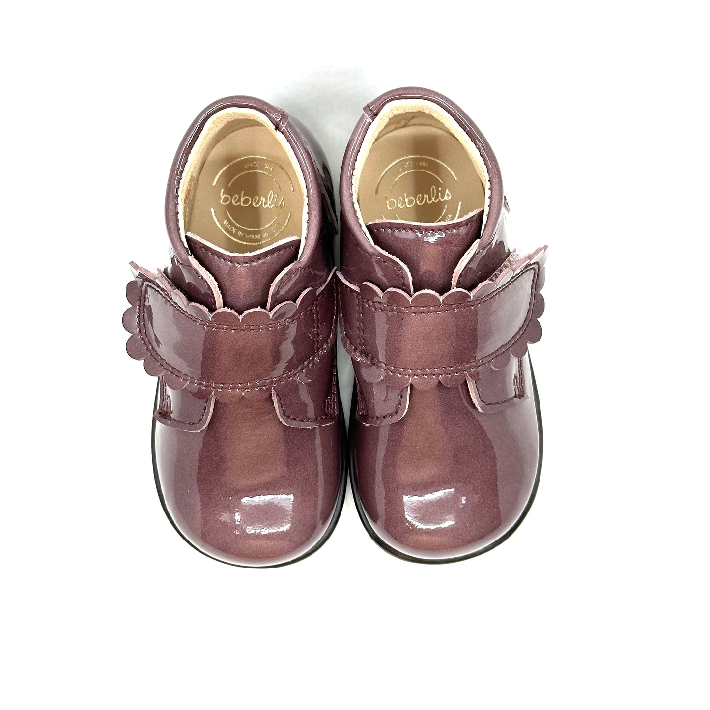 Beberlis Mulberry Scalloped Velcro Baby Bootie