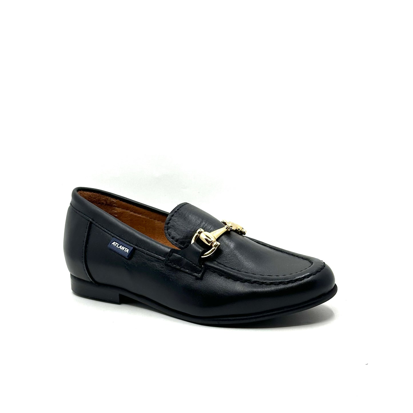 Atlanta Mocassin Black Leather Teresa Buckle Loafer