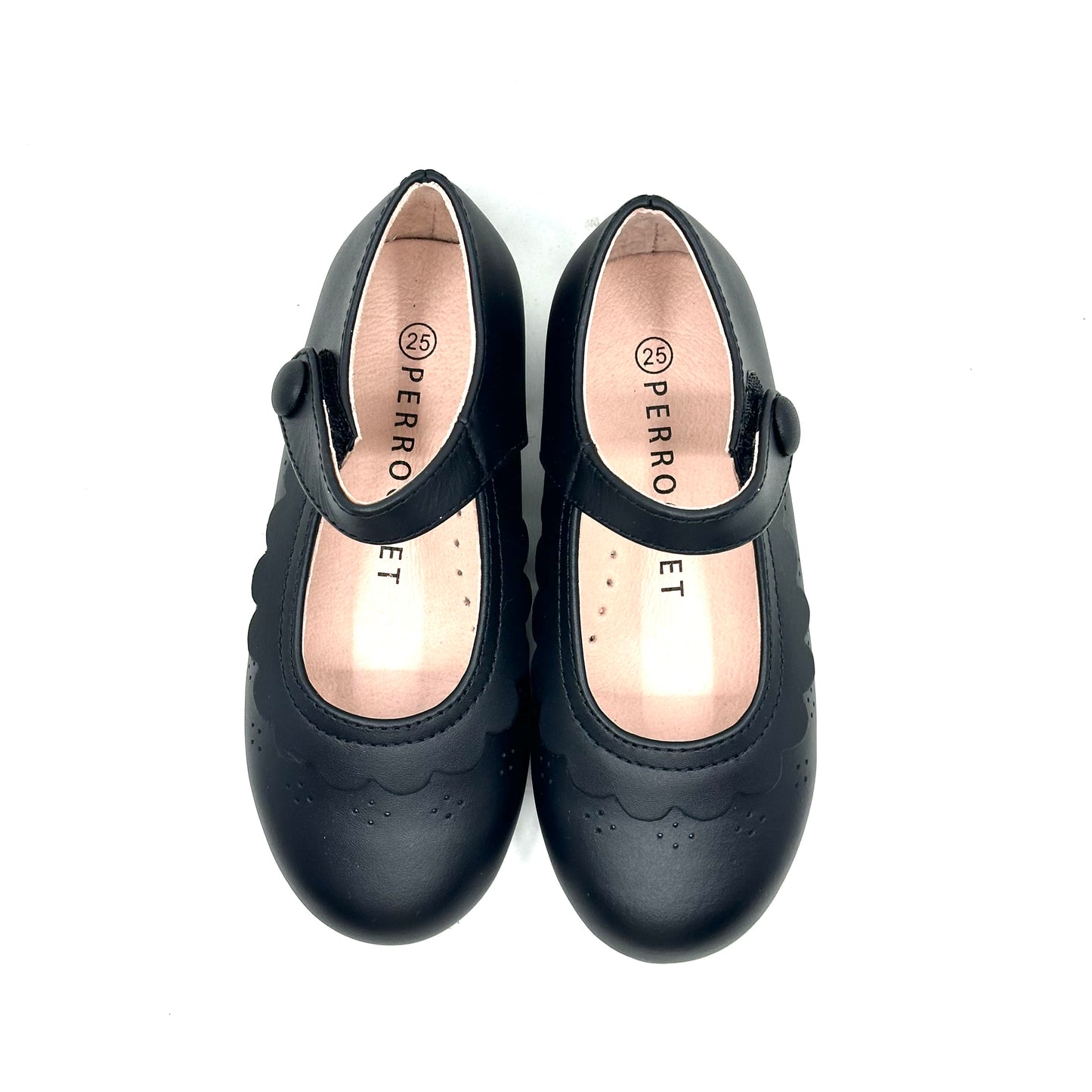 Perroquet Black Leather Scallop Toe Mary Jane