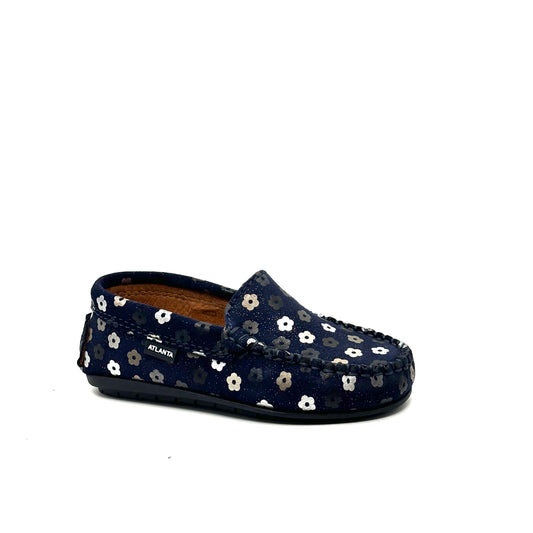 Atlanta Mocassin Suede Navy Flower Loafer