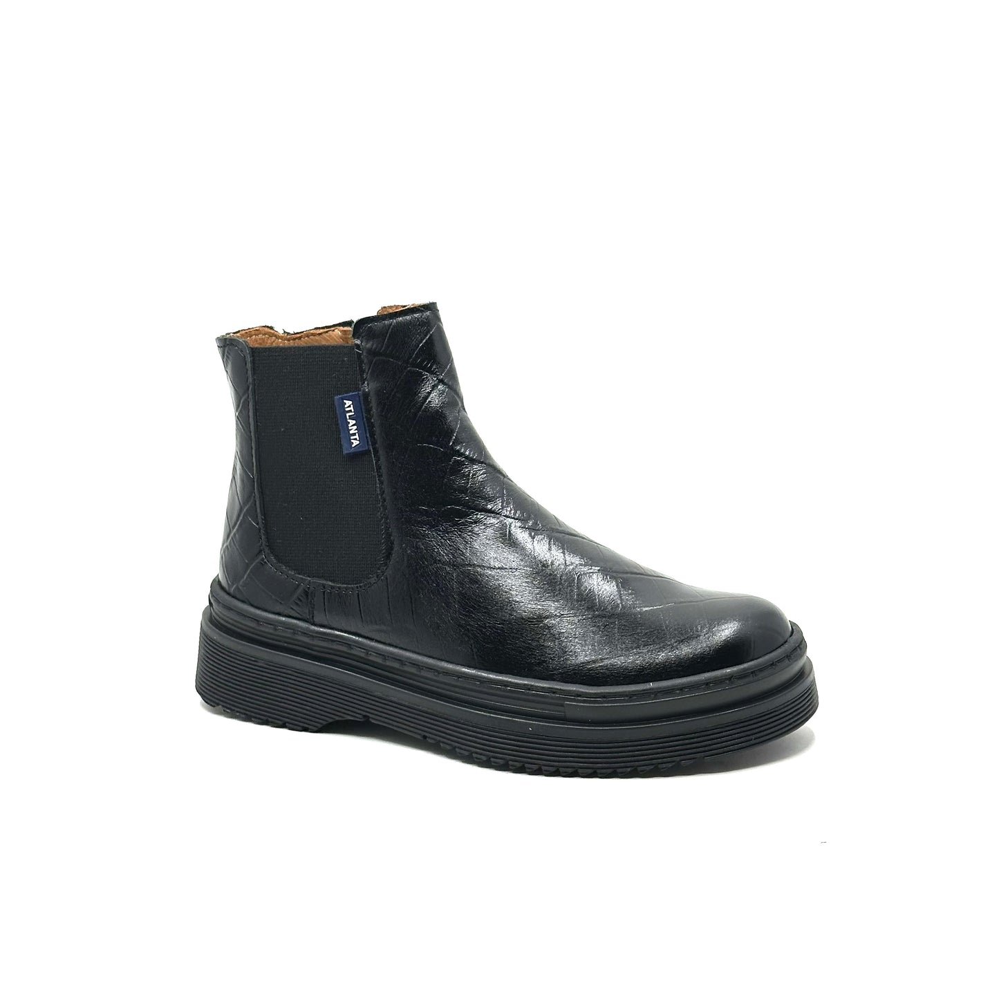 Atlanta Mocassin Black Crocodile Chunky Boot