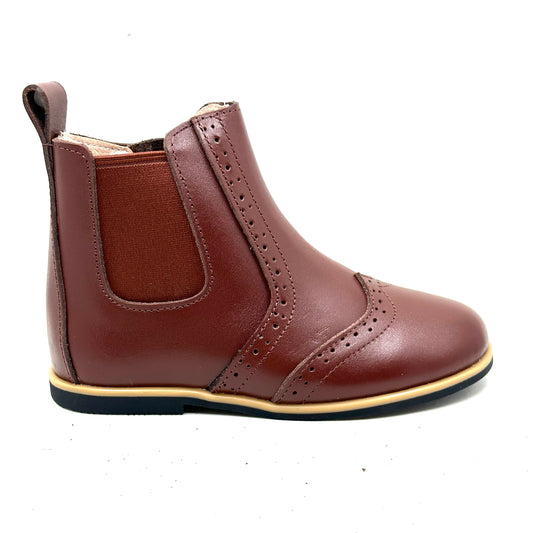 Perroquet Brown/Burgundy Leather Side Zipper Bootie