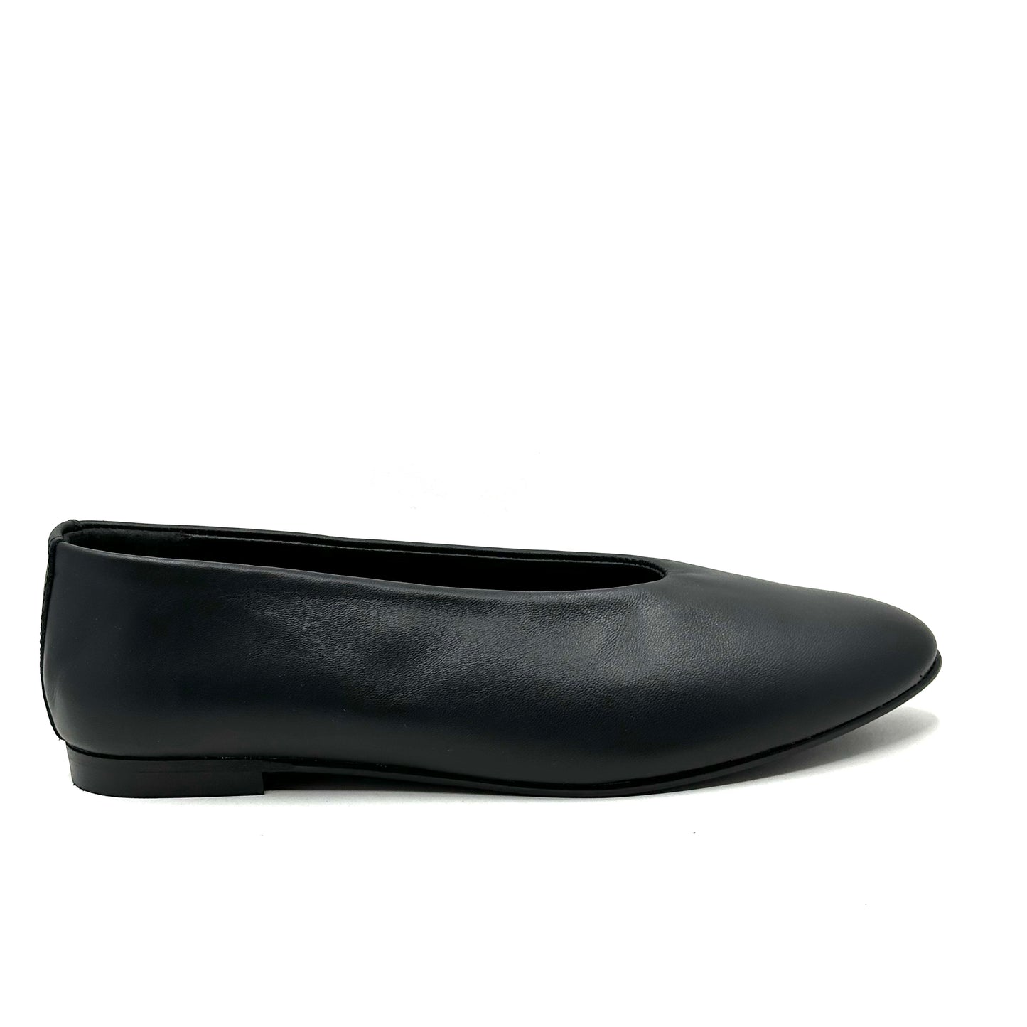 Blublonc Black Leather Flat