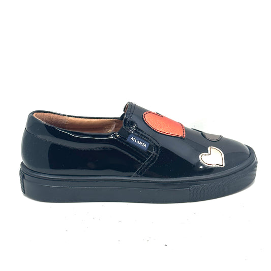 Atlanta Mocassin Black Patent Leather Hearted Slip-on