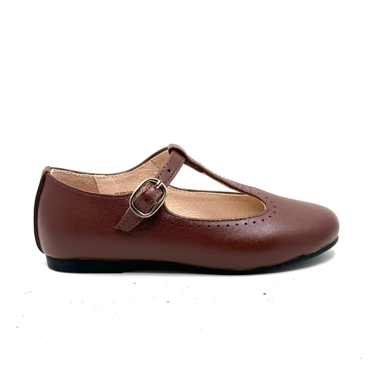 Perroquet Burgundy and Brown Leather T-Strap